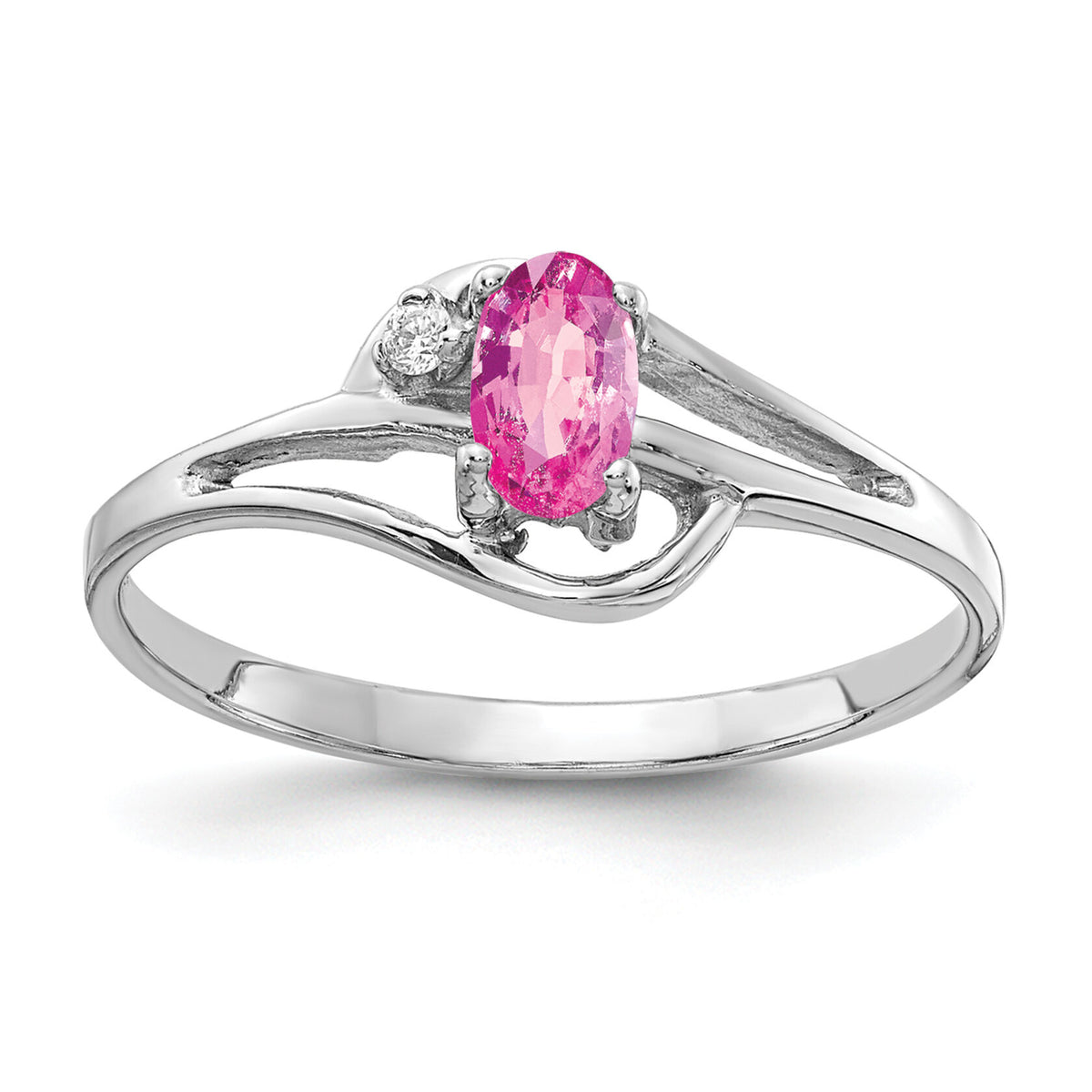14k White Gold 5x3mm Oval Pink Sapphire AA Diamond ring-X9713SP/AA