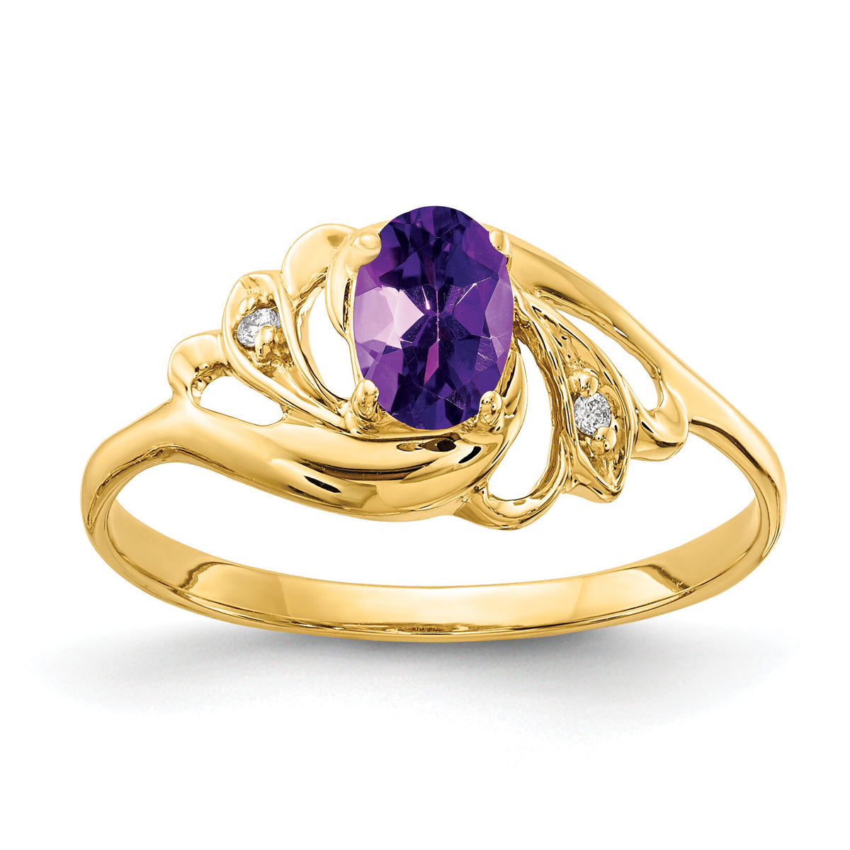 14k 6x4mm Oval Amethyst AA Diamond ring-X9716AM/AA
