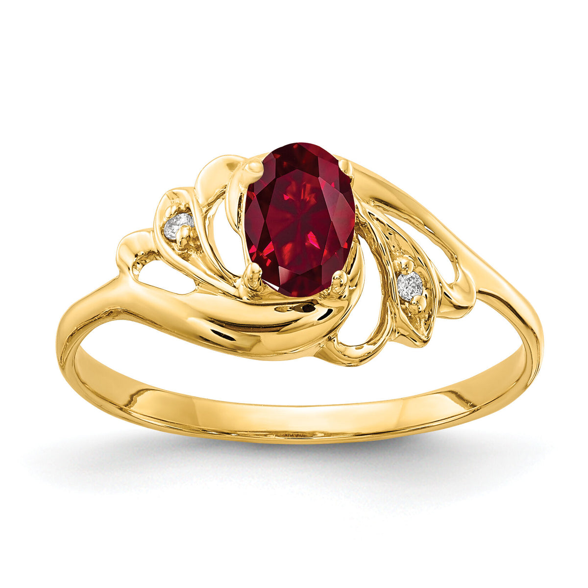 14k 6x4mm Oval Created Ruby AA Diamond ring-X9716CR/AA