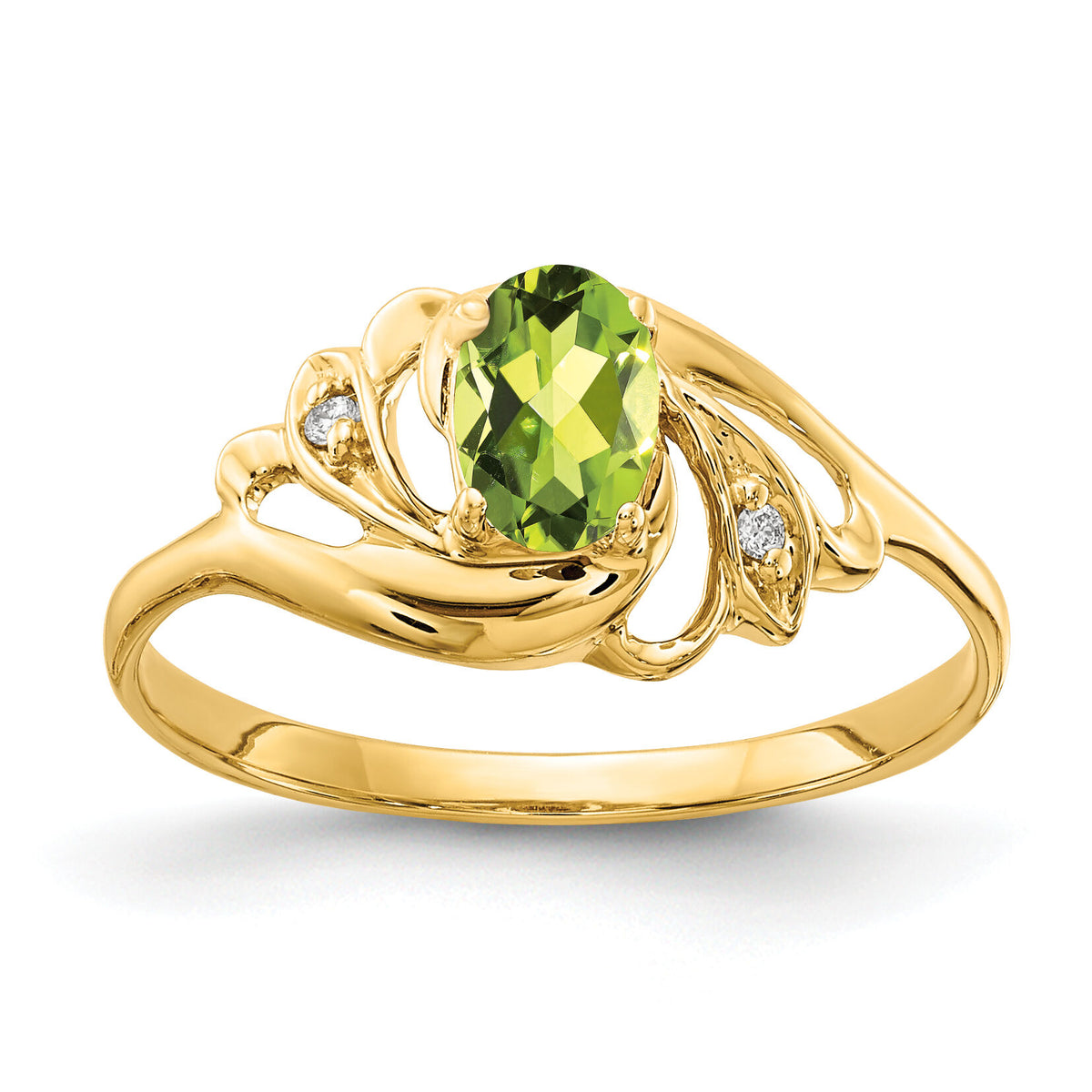 14k 6x4mm Oval Peridot AA Diamond ring-X9716PE/AA
