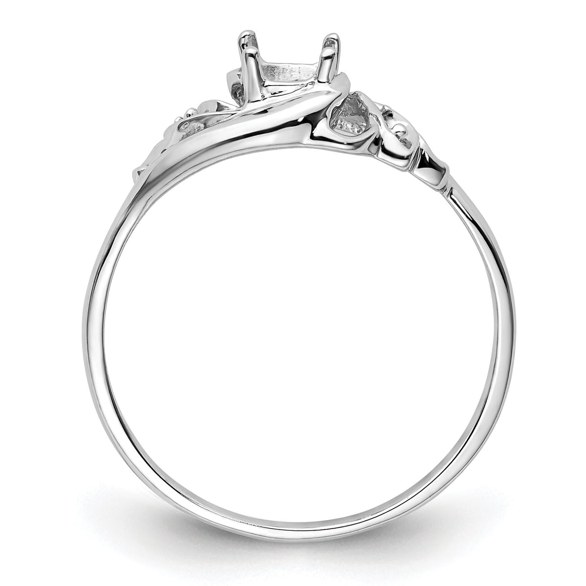 14k White Gold Polished .02ct. Diamond & 6x4 Oval Gemstone Ring Mounting-X9717