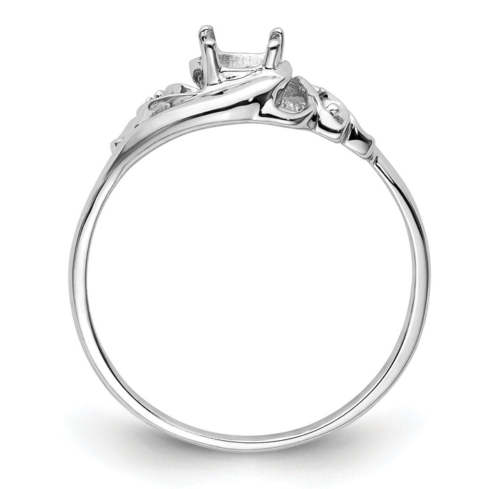 14k White Gold Polished .02ct. Diamond & 6x4 Oval Gemstone Ring Mounting-X9717