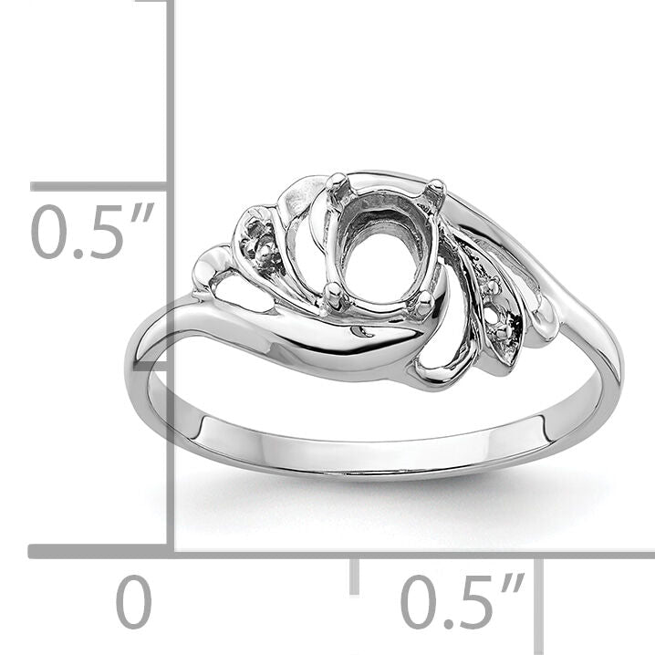 14k White Gold Polished .02ct. Diamond & 6x4 Oval Gemstone Ring Mounting-X9717