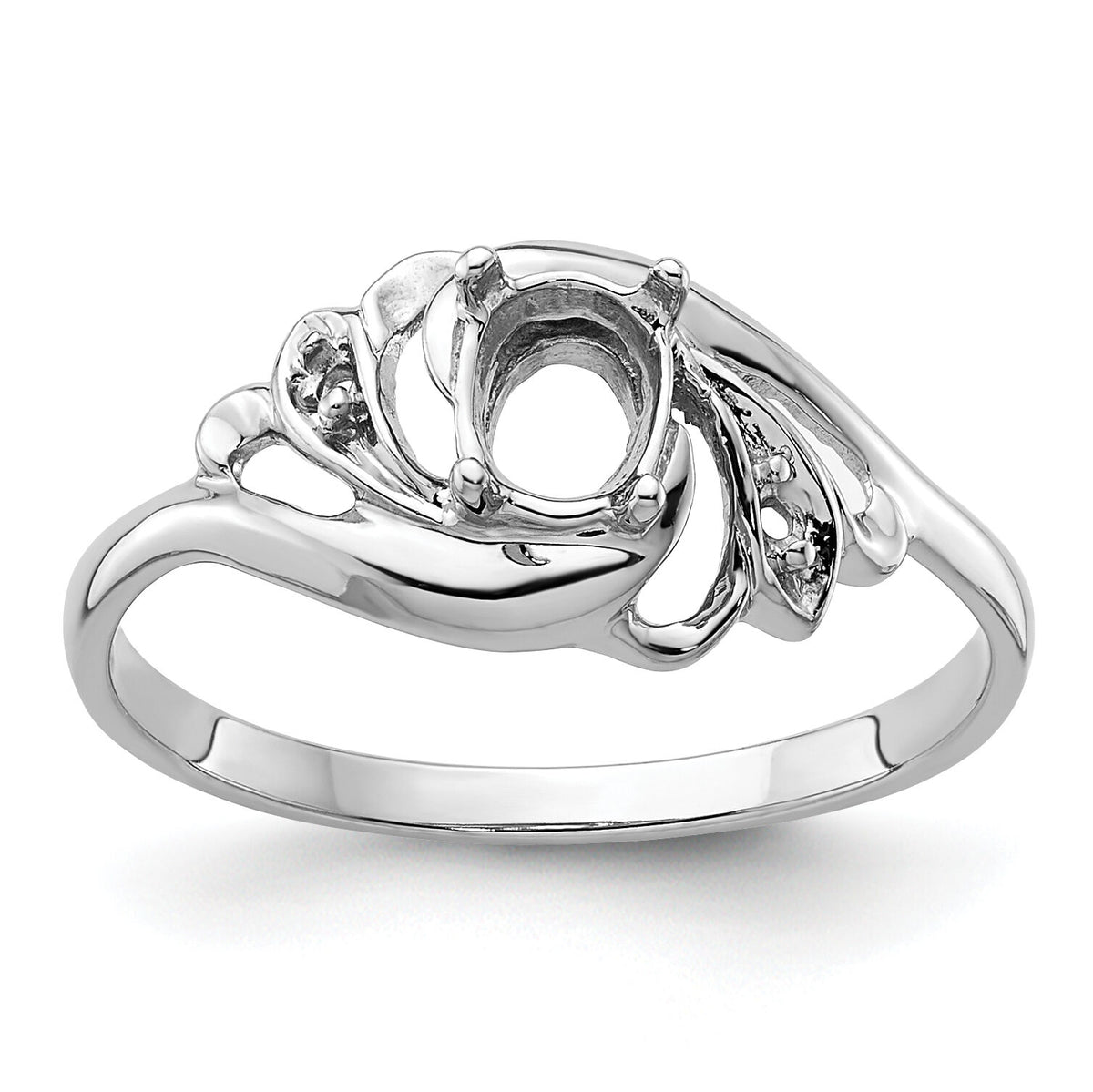 14k White Gold Polished .02ct. Diamond & 6x4 Oval Gemstone Ring Mounting-X9717