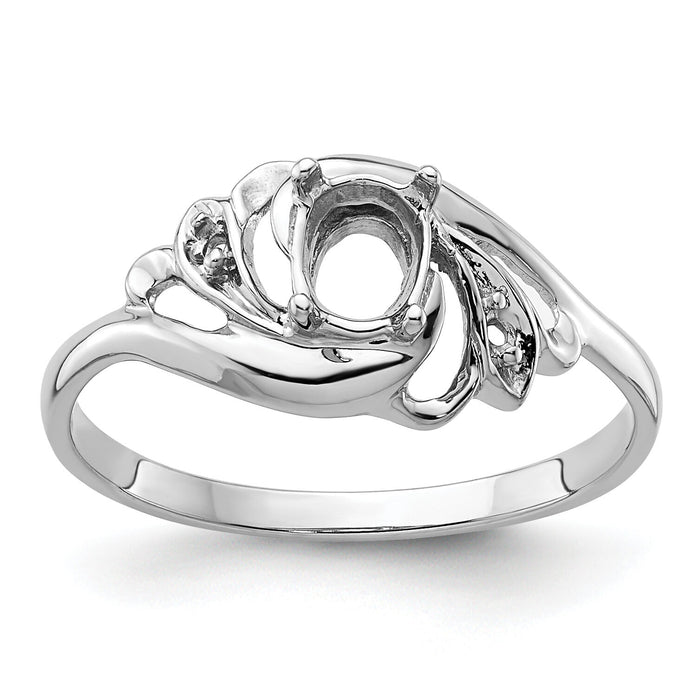 14k White Gold Polished .02ct. Diamond & 6x4 Oval Gemstone Ring Mounting-X9717