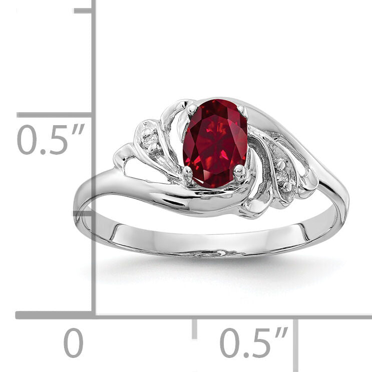 14k White Gold 6x4mm Oval Created Ruby AA Diamond ring-X9717CR/AA