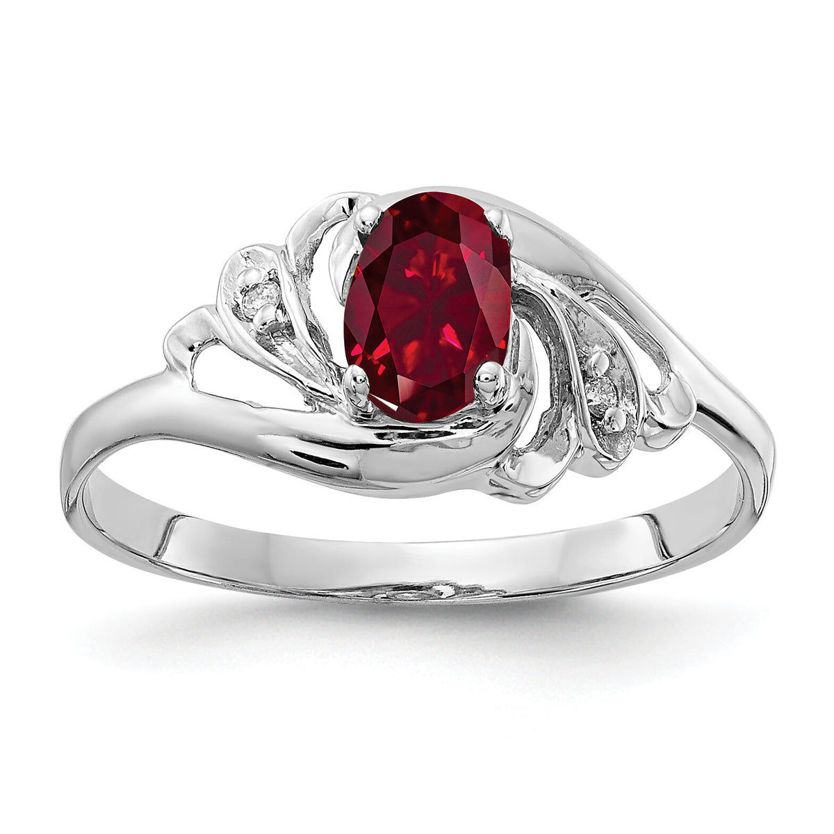 14k White Gold 6x4mm Oval Created Ruby AA Diamond ring-X9717CR/AA