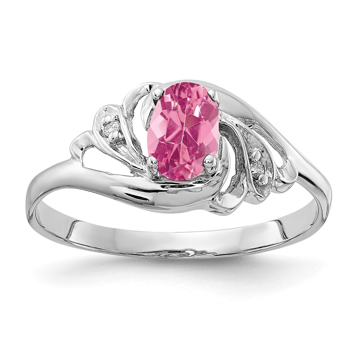 14k White Gold 6x4mm Oval Pink Tourmaline AA Diamond ring-X9717PT/AA