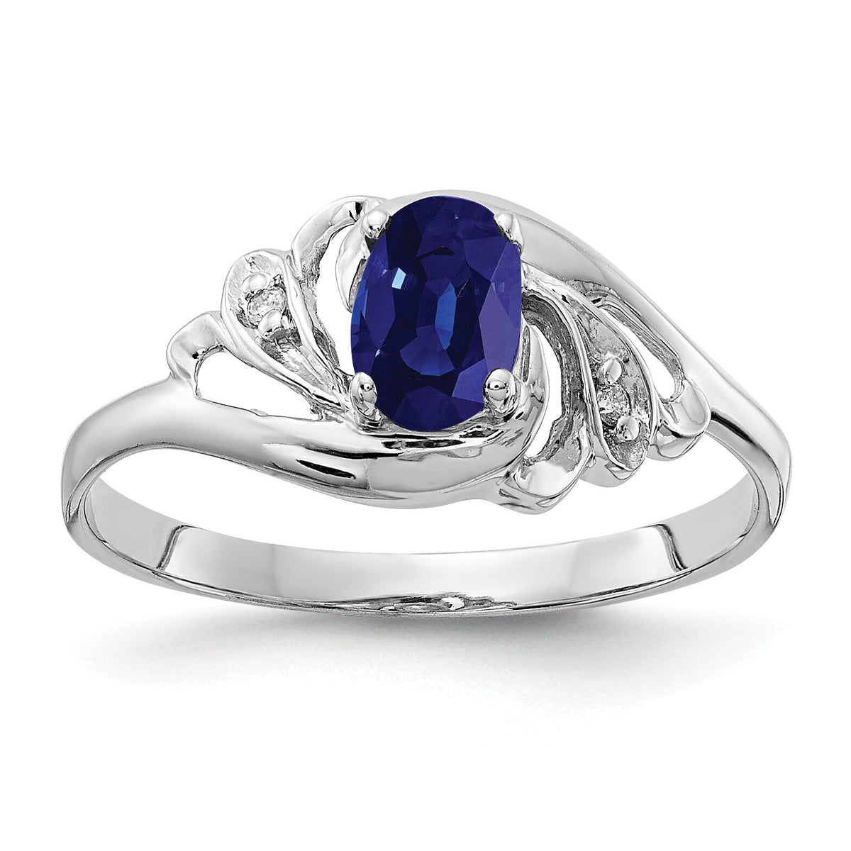 14k White Gold 6x4mm Oval Sapphire AA Diamond ring-X9717S/AA