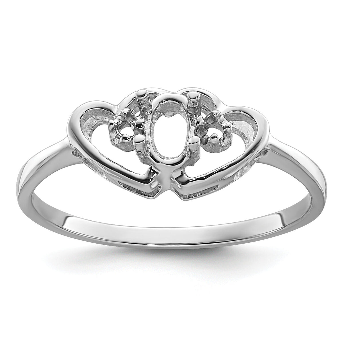 14k White Gold Polished .03ct. Diamond & 5x3 Oval Gemstone Ring Mounting-X9719
