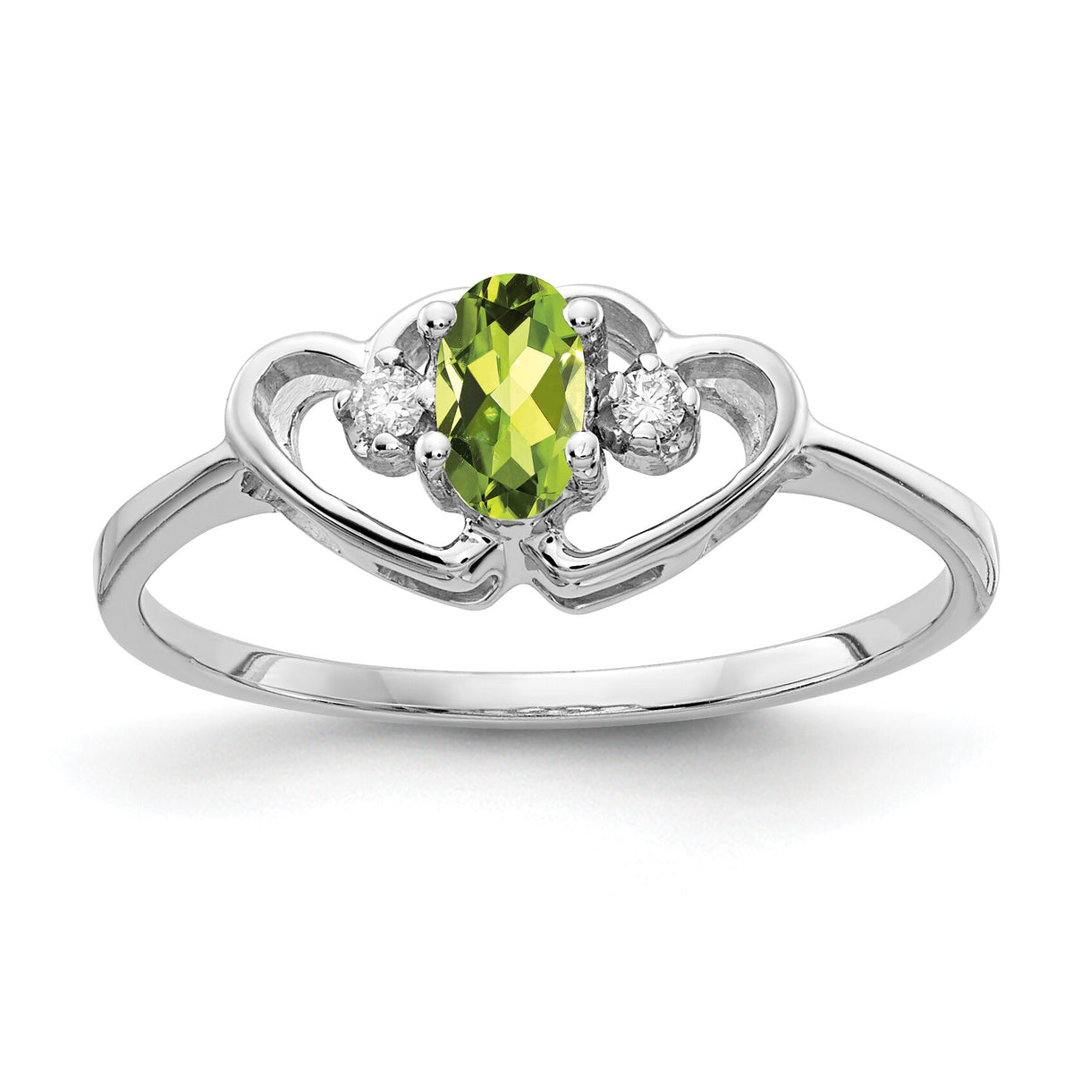 14k White Gold 5x3mm Oval Peridot AA Diamond ring-X9719PE/AA