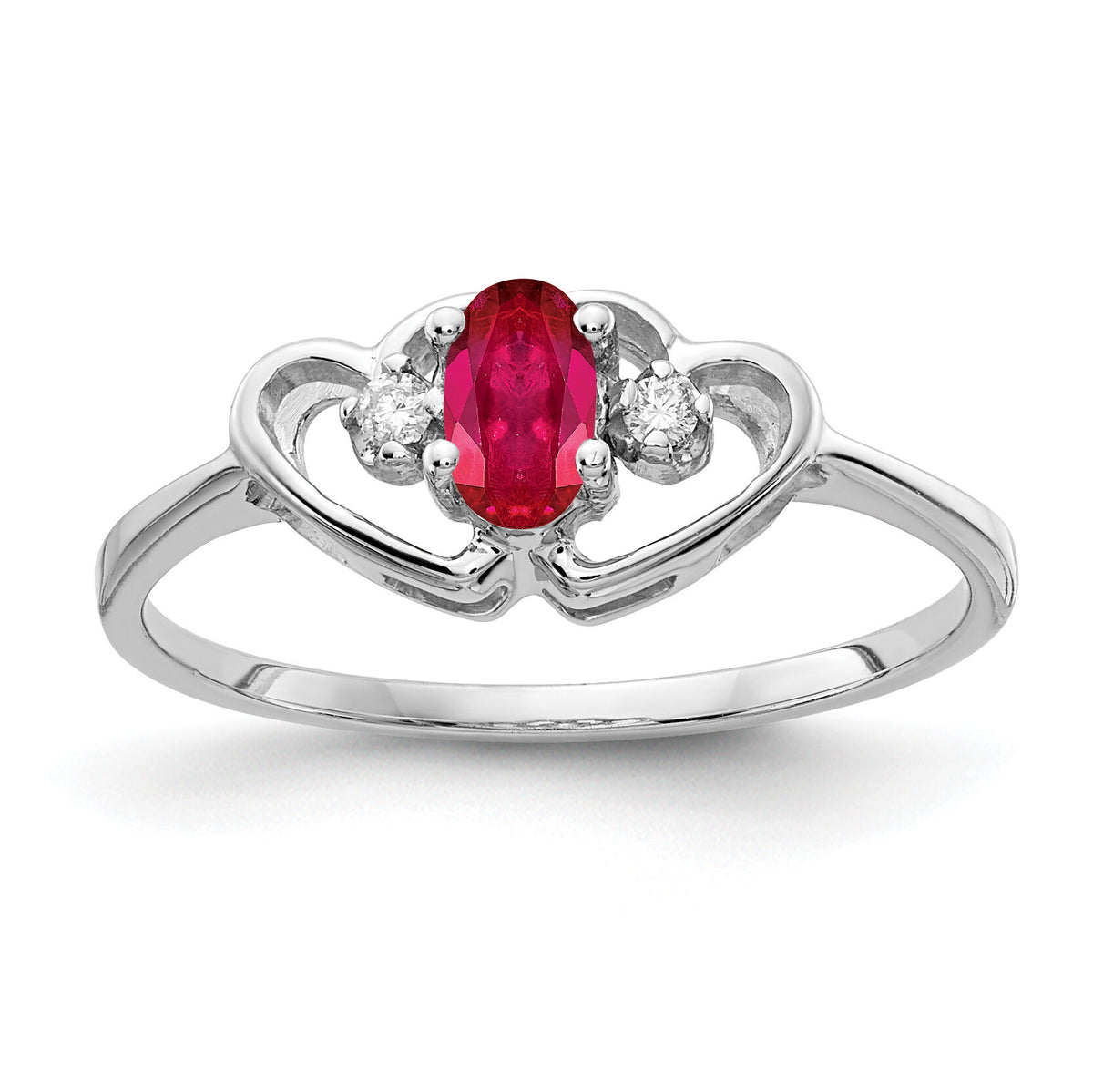 14k White Gold 5x3mm Oval Ruby AA Diamond ring-X9719R/AA