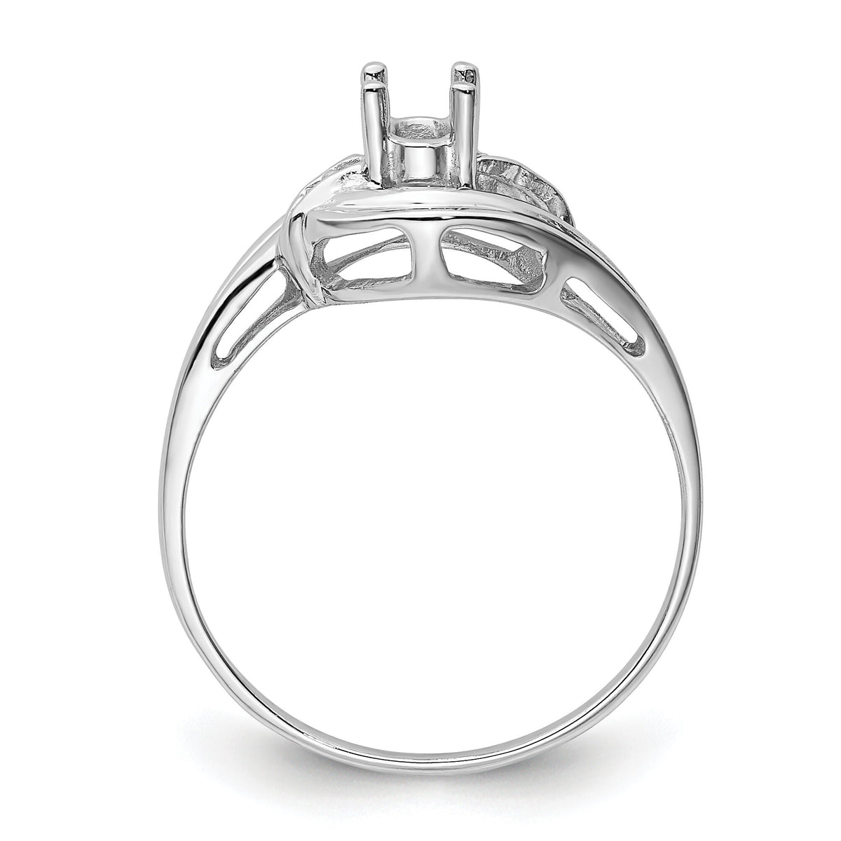 14k White Gold Polished .04ct. Diamond & 5x3 Oval Gemstone Ring Mounting-X9723