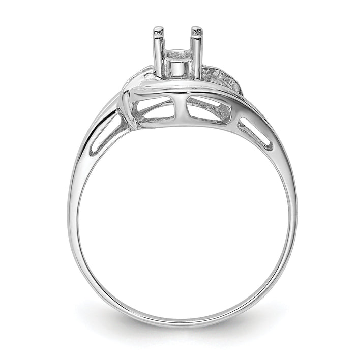 14k White Gold Polished .04ct. Diamond & 5x3 Oval Gemstone Ring Mounting-X9723