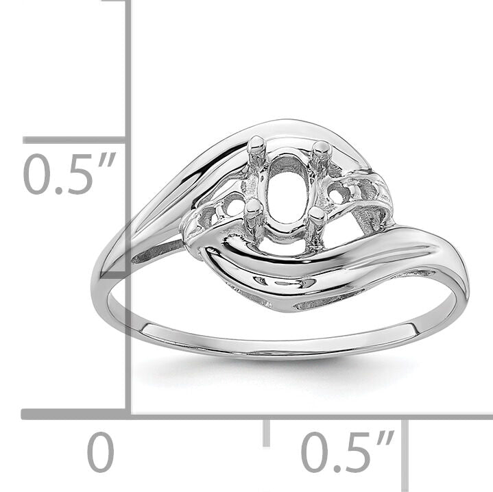 14k White Gold Polished .04ct. Diamond & 5x3 Oval Gemstone Ring Mounting-X9723