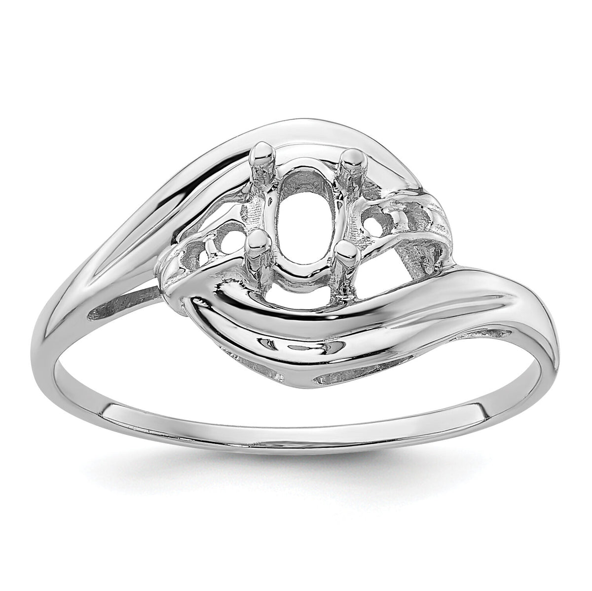 14k White Gold Polished .04ct. Diamond & 5x3 Oval Gemstone Ring Mounting-X9723