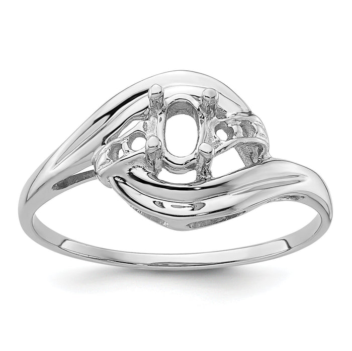 14k White Gold Polished .04ct. Diamond & 5x3 Oval Gemstone Ring Mounting-X9723