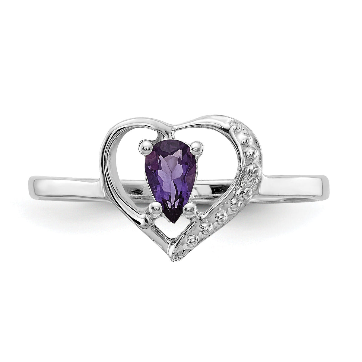 14k White Gold Polished .01ct. Diamond & 5x3 Pear Gemstone Heart Ring Mount-X9729