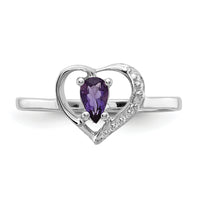 14k White Gold Polished .01ct. Diamond & 5x3 Pear Gemstone Heart Ring Mount-X9729