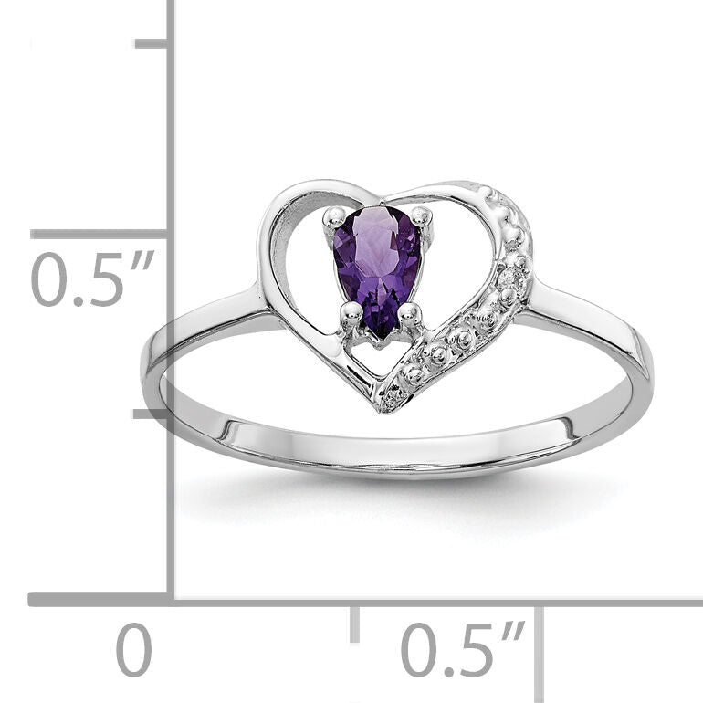 14k White Gold Polished .01ct. Diamond & 5x3 Pear Gemstone Heart Ring Mount-X9729