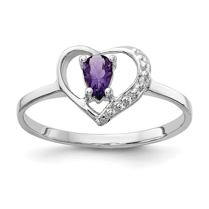 14k White Gold Polished .01ct. Diamond & 5x3 Pear Gemstone Heart Ring Mount-X9729