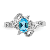 14k White Gold Polished .06ct. Diamond & 6x4 Oval Gemstone Filigree Ring Mo-X9734