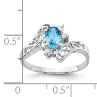 14k White Gold Polished .06ct. Diamond & 6x4 Oval Gemstone Filigree Ring Mo-X9734