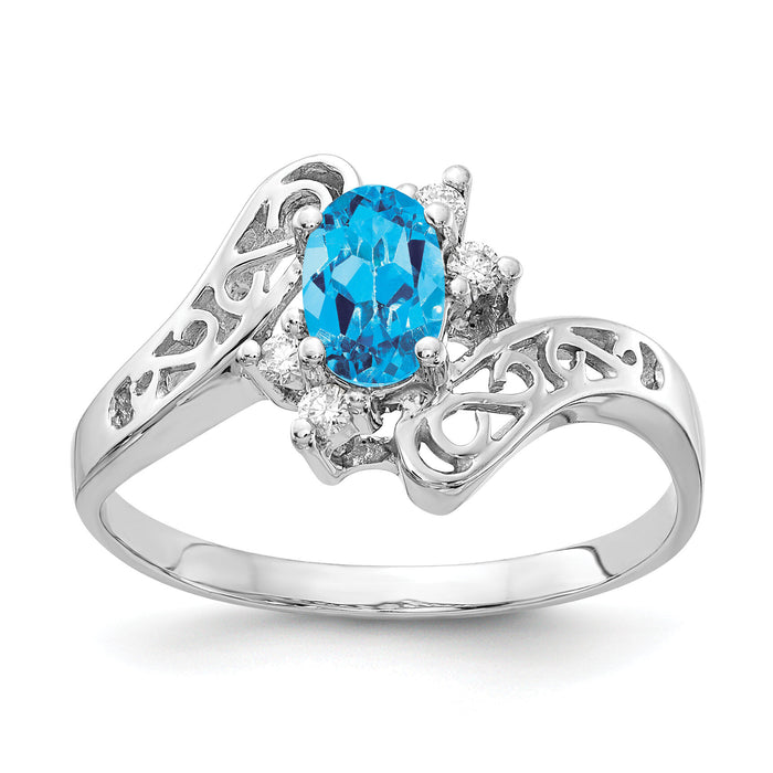 14k White Gold Polished .06ct. Diamond & 6x4 Oval Gemstone Filigree Ring Mo-X9734