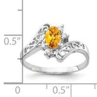 14k White Gold 6x4mm Oval Citrine AA Diamond ring-X9734CI/AA