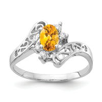 14k White Gold 6x4mm Oval Citrine AA Diamond ring-X9734CI/AA