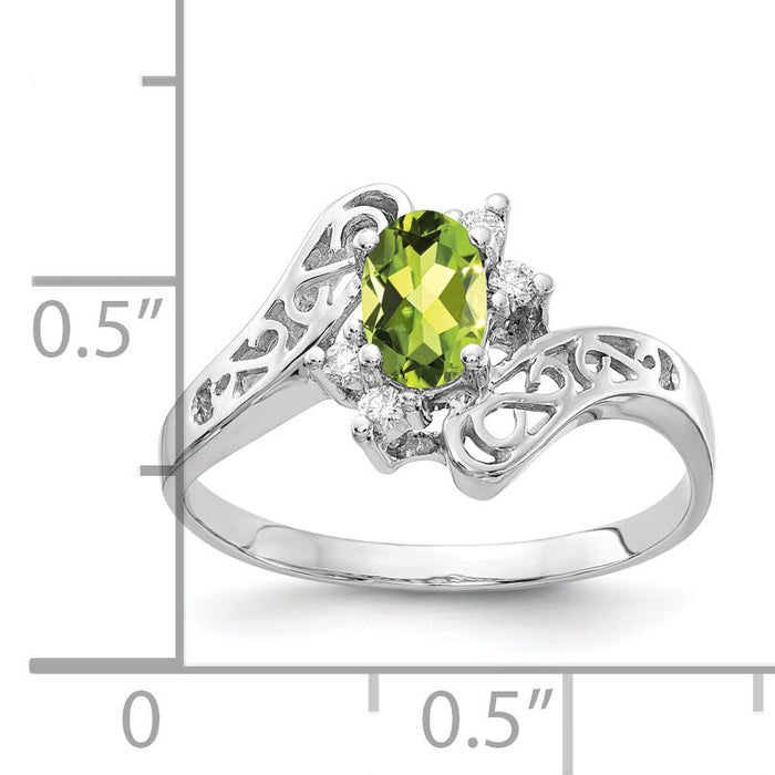 14k White Gold 6x4mm Oval Peridot AA Diamond ring-X9734PE/AA