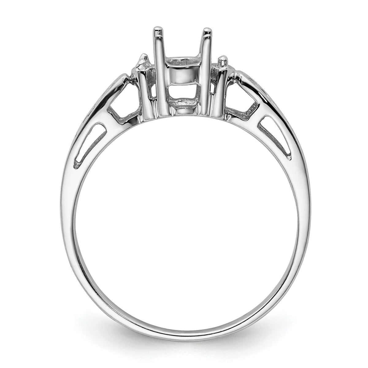 14k White Gold Polished .04ct. Diamond & 6x4 Oval Gemstone Ring Mounting-X9735