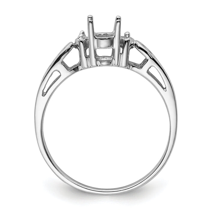 14k White Gold Polished .04ct. Diamond & 6x4 Oval Gemstone Ring Mounting-X9735