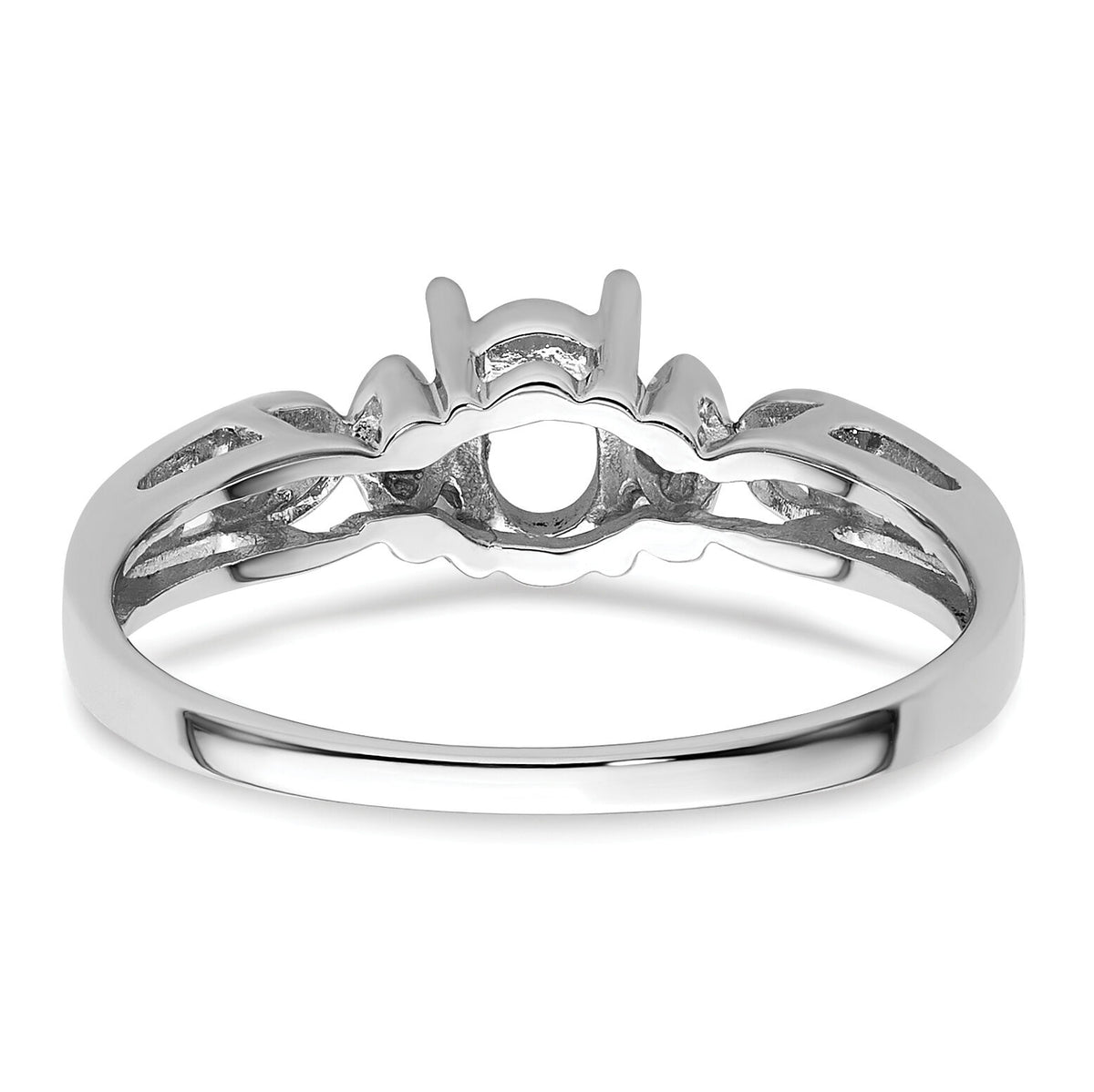 14k White Gold Polished .04ct. Diamond & 6x4 Oval Gemstone Ring Mounting-X9735