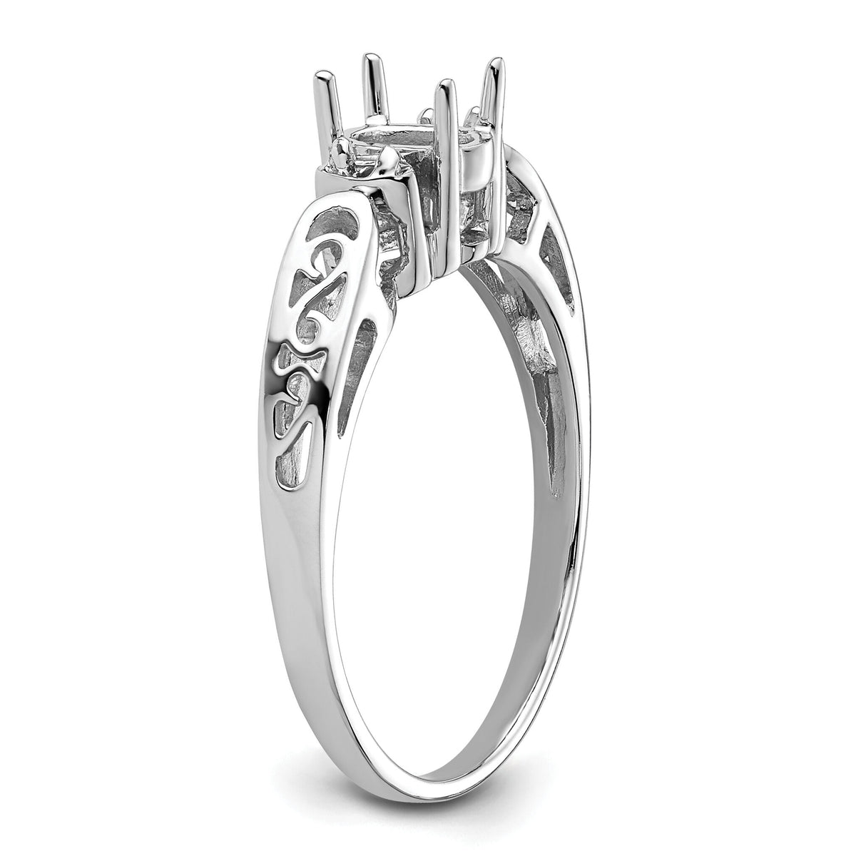14k White Gold Polished .04ct. Diamond & 6x4 Oval Gemstone Ring Mounting-X9735