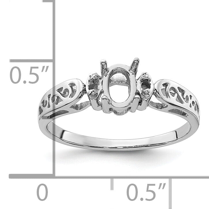 14k White Gold Polished .04ct. Diamond & 6x4 Oval Gemstone Ring Mounting-X9735
