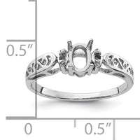 14k White Gold Polished .04ct. Diamond & 6x4 Oval Gemstone Ring Mounting-X9735