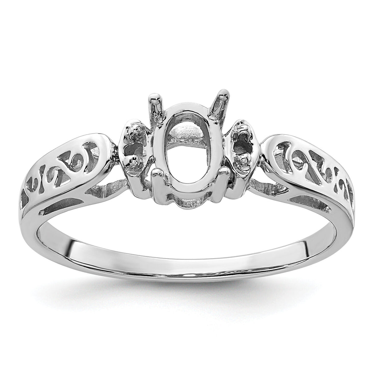 14k White Gold Polished .04ct. Diamond & 6x4 Oval Gemstone Ring Mounting-X9735