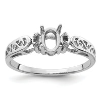 14k White Gold Polished .04ct. Diamond & 6x4 Oval Gemstone Ring Mounting-X9735