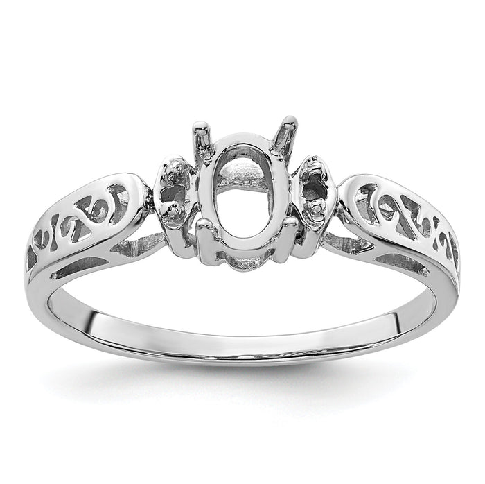 14k White Gold Polished .04ct. Diamond & 6x4 Oval Gemstone Ring Mounting-X9735
