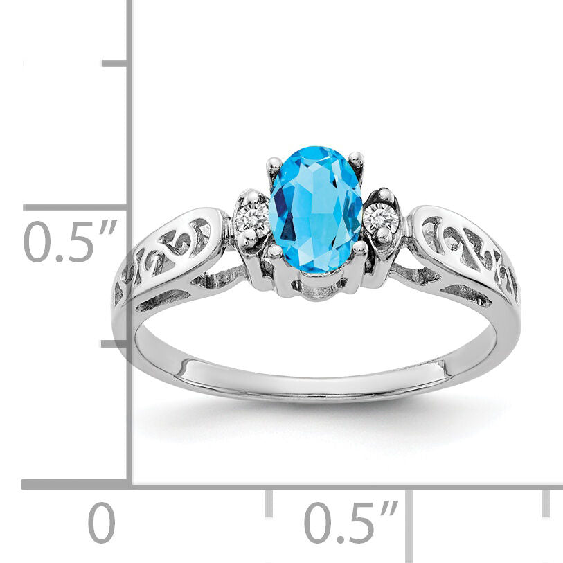 14k White Gold 6x4mm Oval Blue Topaz AA Diamond ring-X9735BT/AA