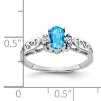 14k White Gold 6x4mm Oval Blue Topaz AA Diamond ring-X9735BT/AA