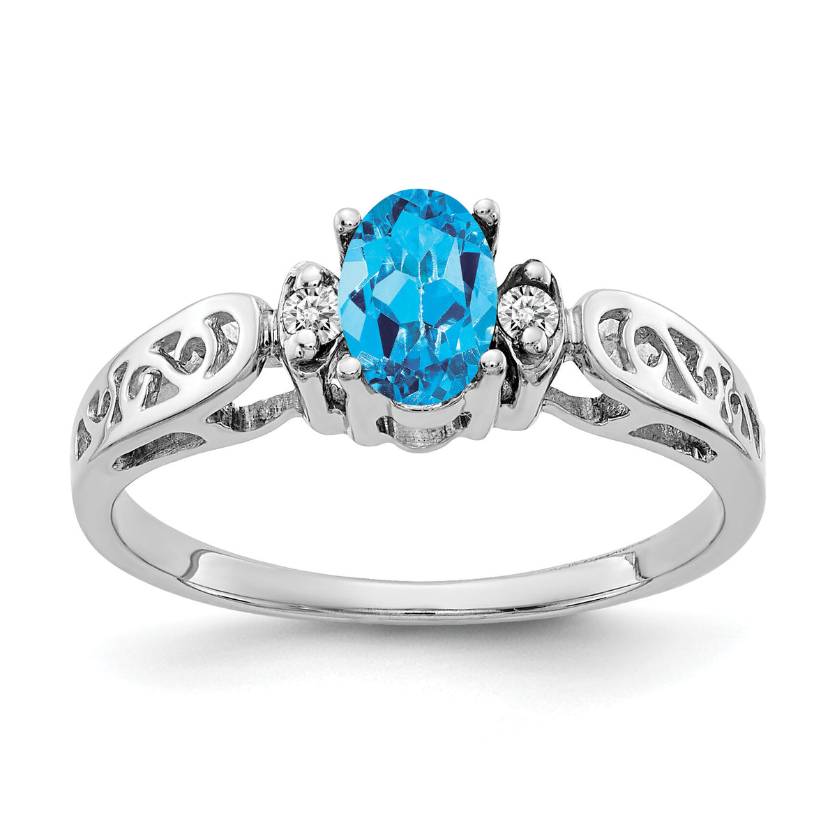 14k White Gold 6x4mm Oval Blue Topaz AA Diamond ring-X9735BT/AA
