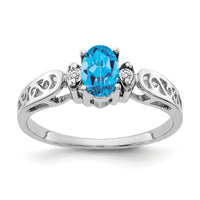 14k White Gold 6x4mm Oval Blue Topaz AA Diamond ring-X9735BT/AA