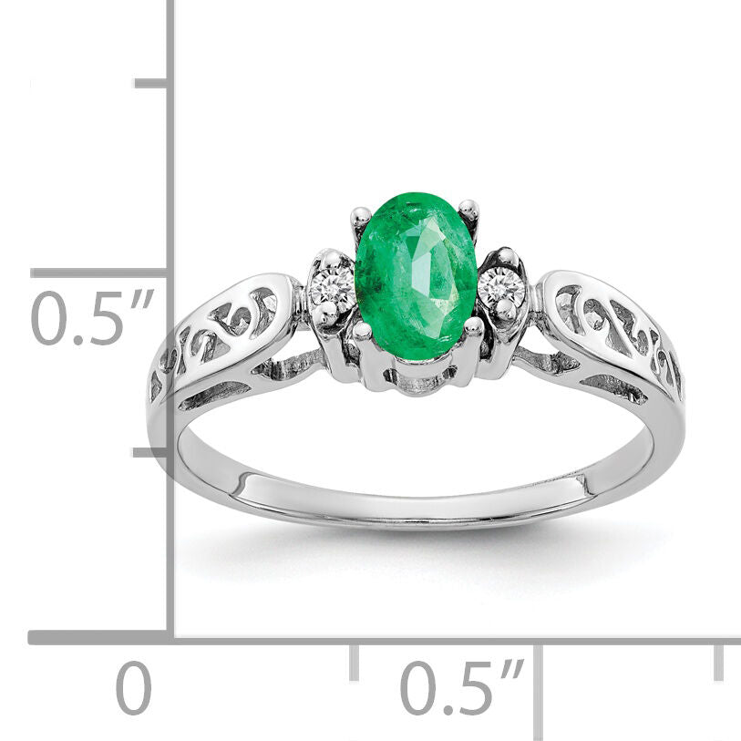 14k White Gold 6x4mm Oval Emerald AA Diamond ring-X9735E/AA
