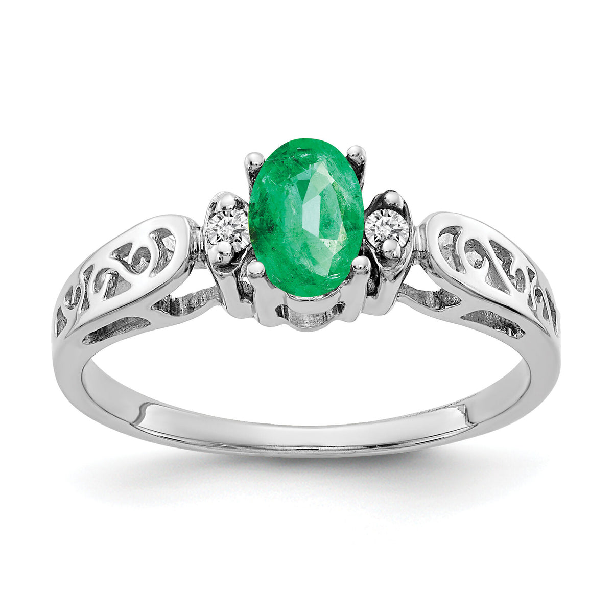 14k White Gold 6x4mm Oval Emerald AA Diamond ring-X9735E/AA