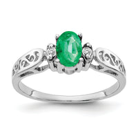 14k White Gold 6x4mm Oval Emerald AA Diamond ring-X9735E/AA