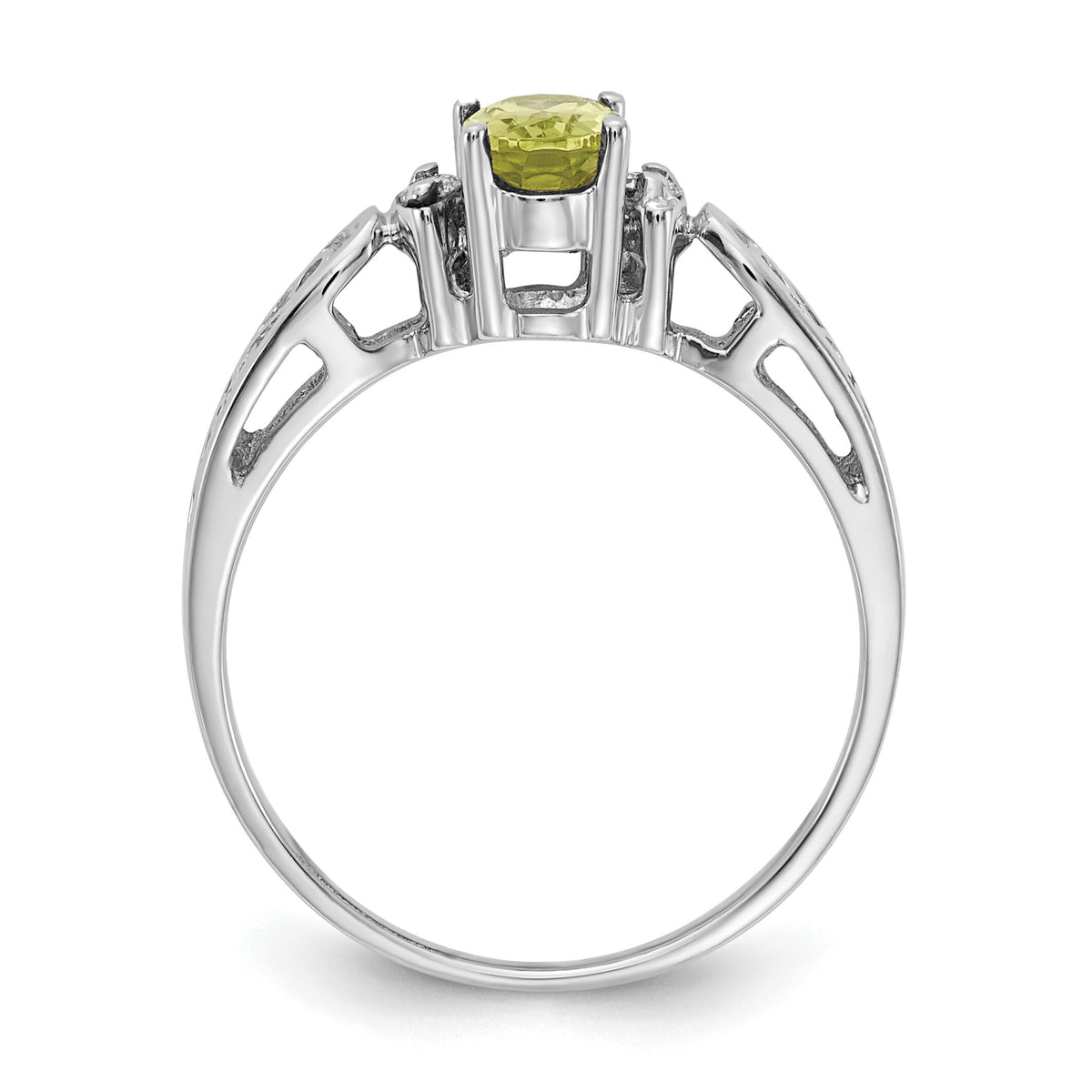 14k White Gold 6x4mm Oval Peridot AA Diamond ring-X9735PE/AA