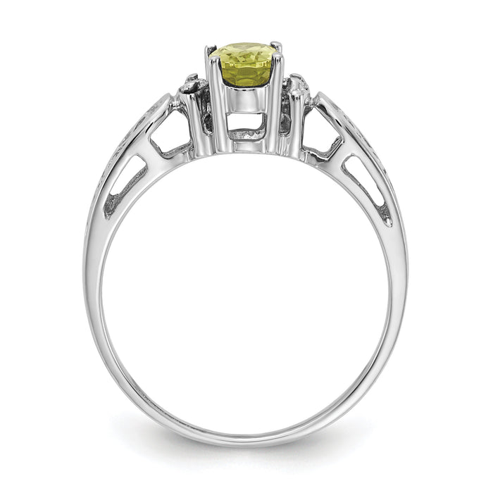 14k White Gold 6x4mm Oval Peridot AA Diamond ring-X9735PE/AA