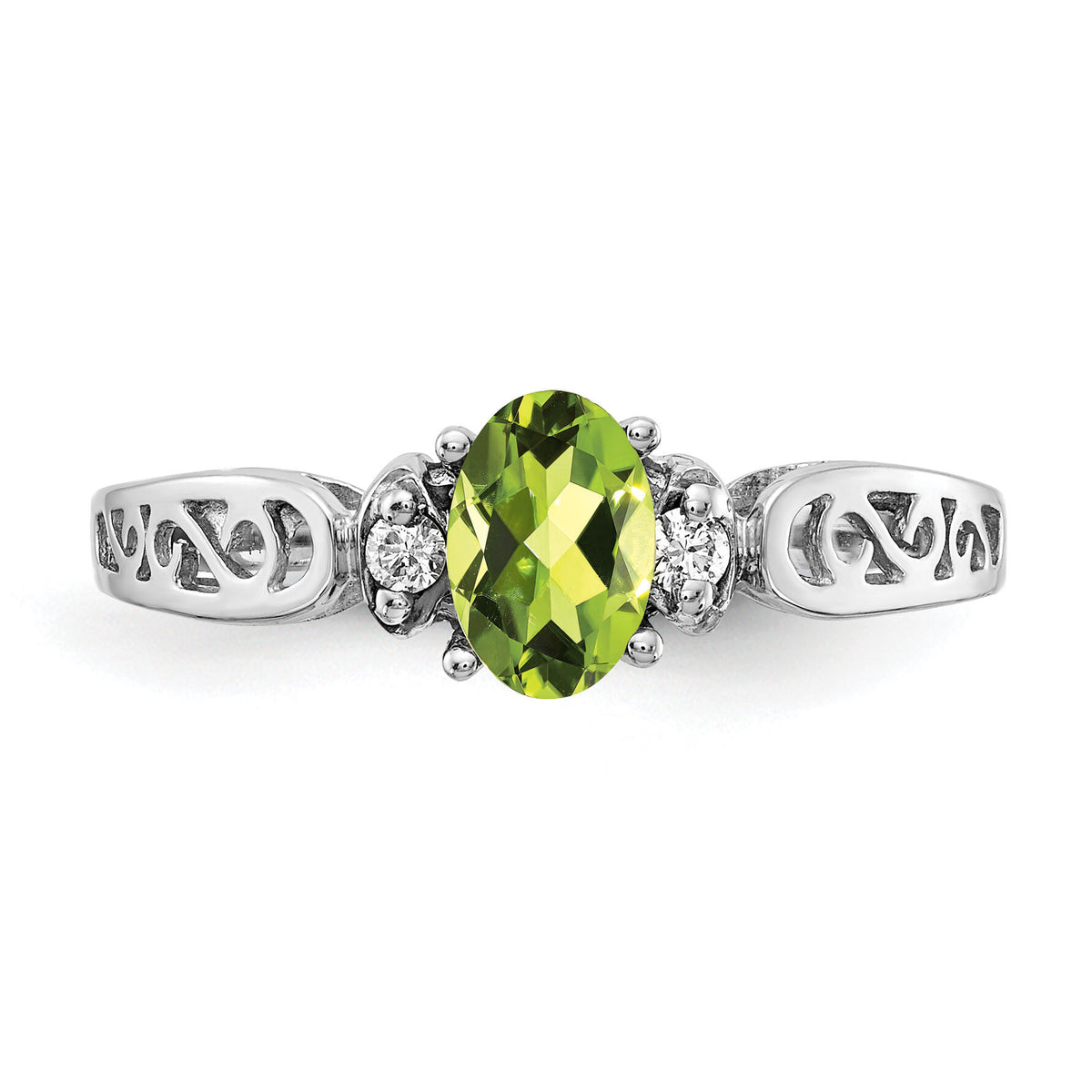 14k White Gold 6x4mm Oval Peridot AA Diamond ring-X9735PE/AA